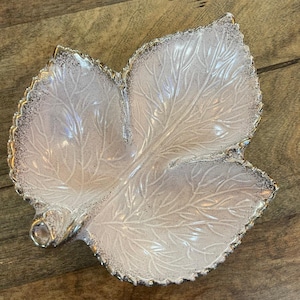 Vintage California Pottery MCM Midcentury gold edge grandmacore leaf dish