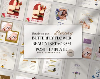 Butterfly Flower Beauty Instagram Post Templates | Canva Editable Aesthetic Social Kit | Soft Feminine Wellness & Skincare Templates