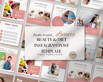 Beauty and Diet Instagram Post Templates | Canva Editable Wellness Templates | Nutrition & Skincare Social Media Kit | Aesthetic Posts