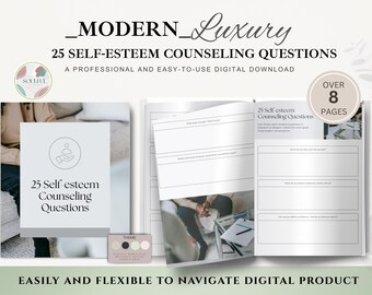 Self-Esteem Counseling Questions | Therapy Worksheet PDF | Mental Health Prompts | Self-Worth Journal | Counseling Tool | Instant Download