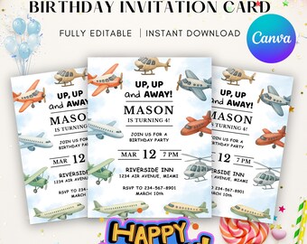 Editable Airplane Birthday Invitation – Boy Travel Theme Party – Printable Download – Jet Plane Birthday Invite