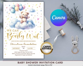 Teddy Bear Invitation – Editable Baby Shower Invite – Printable or Digital Download – Boy or Girl Baby Shower Theme