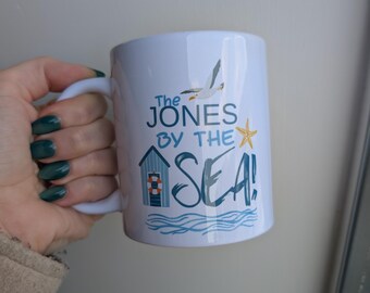 Personalised Seaside Mug & Coaster Set , Caravan Family Gift