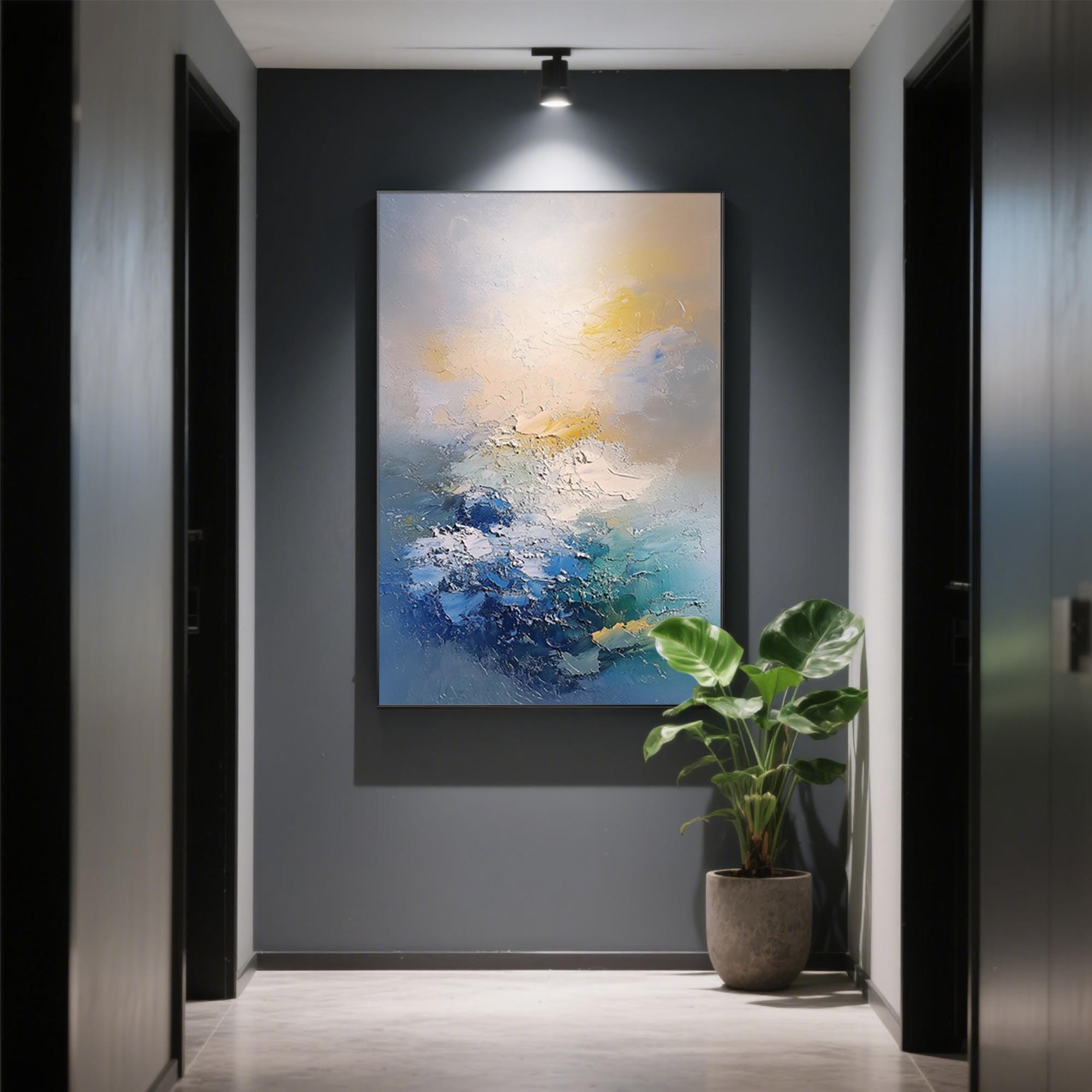 Blue abstract wall art  | Gold and Gray textured Painting | Modern blue and gold canvas painting | Contemporary Wall Art living room Decor