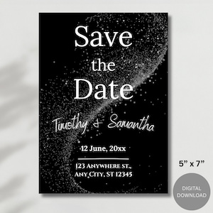 Elegant Black & White Save The Date Invitation Modern-Themed Save The Date Card, Editable Wedding Invitation Template, Digital