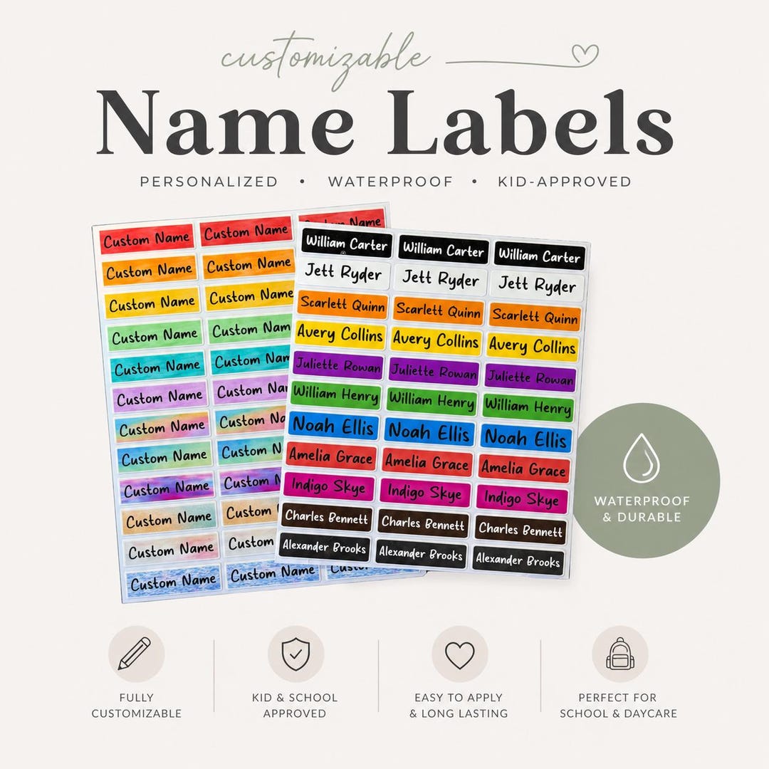 Personalized Waterproof Name Labels | Custom Kids School Stickers ...