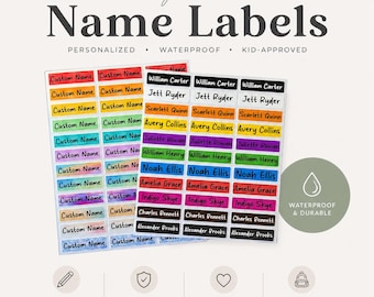 Personalized Waterproof Name Labels | Custom Kids School Stickers (Multiple Packs Available)