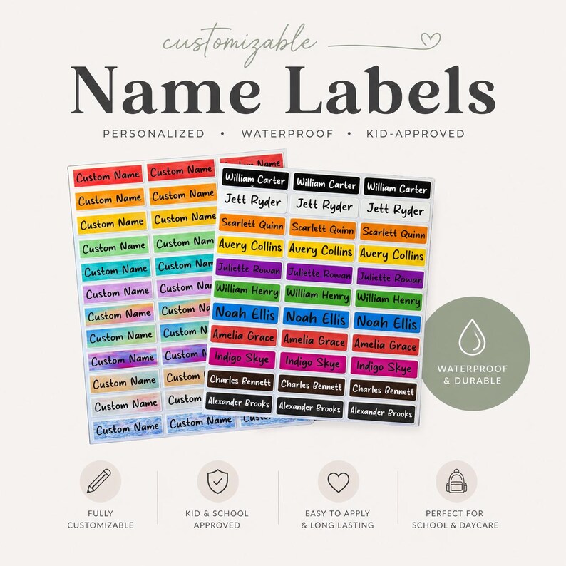 Personalized Waterproof Name Labels | Custom Kids School Stickers ...