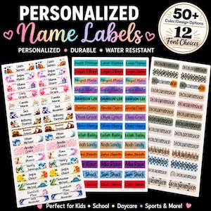 Personalized Waterproof Name Labels | Custom Kids School Stickers (Multiple Packs Available)