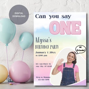 Editable First Birthday Invitation | Pastel Rainbow Ms Rachel Party Invite | 1st Birthday Digital Download | Printable Template