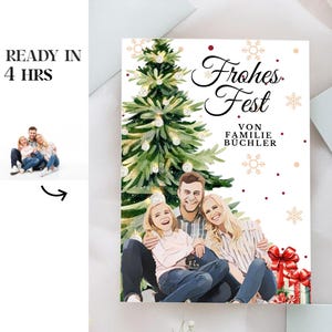 Personalized Christmas Card Comic Drawing Family Photo