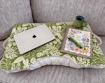 Jumbo Tropical Chartreuse Foliage Print Lap Desk with Right Side Pocket