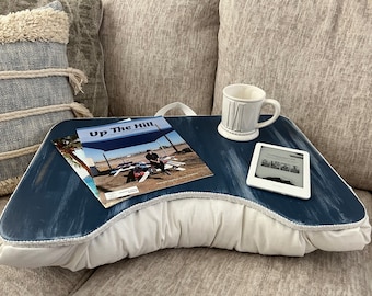 Large Coastal Blue Birchwood Lap Desk with Right Side Pocket