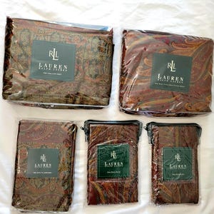 Komplet pościeli Ralph Lauren King | Satyna bawełniana z wzorem Paisley Floral, 6 szt.