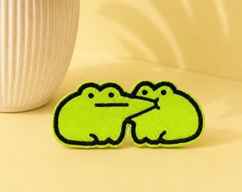 Two Froggies Embroidered Iron On Frog Patch