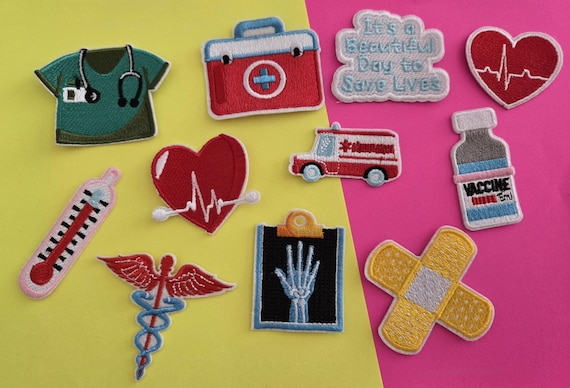 5 Pcs Doctor/Nurse Assorted Embroidered Iron On Patches, medicine patches, nursing patches, doctor patches, for backpacks, for jackets