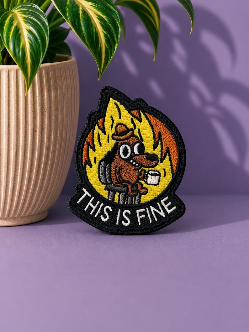 This is Fine Meme Embroidered Patch, Funny Dog Hook & Loop Patch image 1