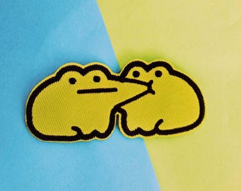 Two Froggies Embroidered Iron On Frog Patch