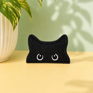 Black Cat Eyes Embroidered Iron On Patch: Funny Kitty Applique