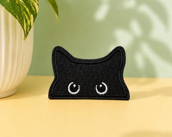 Black Cat Eyes Embroidered Iron On Patch: Funny Kitty Applique