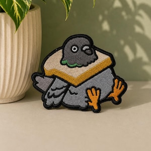 Dove with Toast Embroidered Patch, Funny Meme Iron On Applique