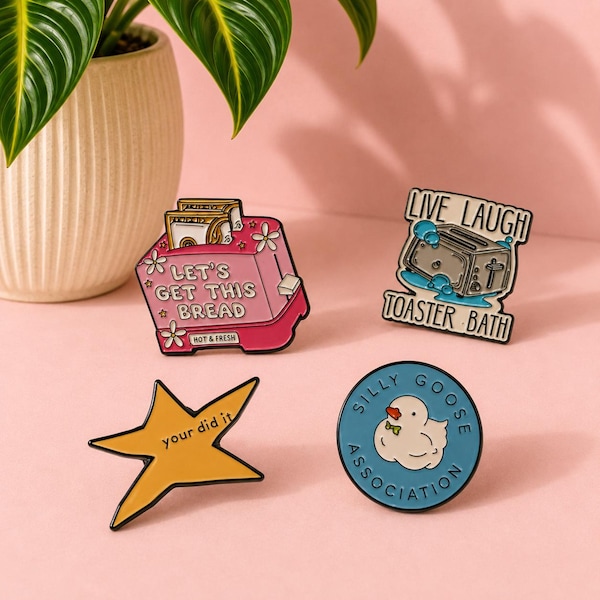 Funny Enamel Pins - Toaster Bath, Silly Goose, Your Did It (1 inch)