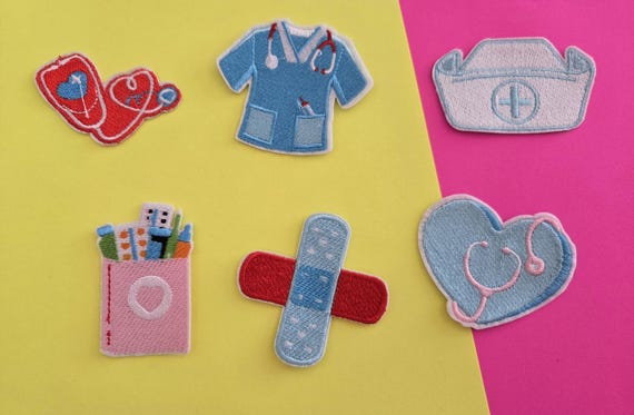5 Pcs Doctor/Nurse Assorted Embroidered Iron On Patches, medicine patches, nursing patches, doctor patches, for backpacks, for jackets