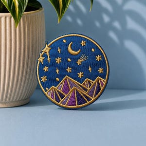 Embroidered Starry Mountains Iron On Patch, Galaxy Apparel