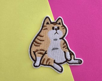 Lazy Orange Cat Embroidered Patch, Funny Iron-On Applique