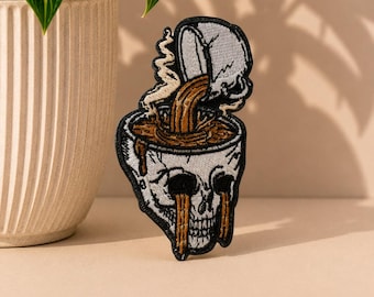 Ramen-Filled Skull Embroidered Iron On Patch
