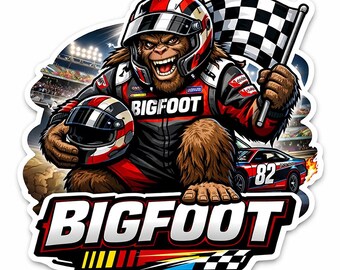 Bigfoot RACING Sticker – Sasquatch Decal – Funny MOTORSPORTS Sticker