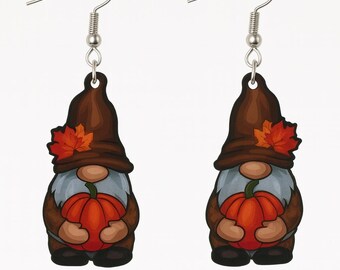 Handmade Autumn Gnome Earrings – Acrylic Pumpkin Jewelry