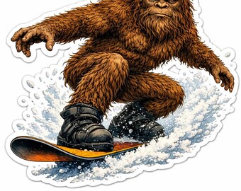 Snowboarding Bigfoot Sticker | Sasquatch Snowboard Decal | Funny Winter Sports