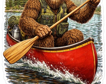 Bigfoot Canoe Sticker | Sasquatch Paddling Vinyl Decal