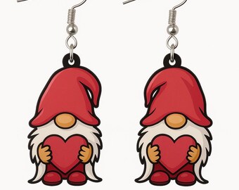 Valentine Gnome Heart Earrings – Handmade Whimsical Acrylic Jewelry