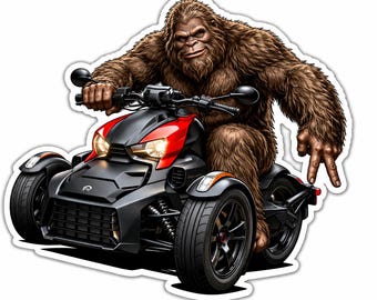 Bigfoot Riding Can-Am Ryker Sticker – Biker Peace Sign Decal