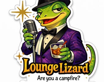 Lounge Lizard Sticker, Retro Cocktail Gecko, Adult Humor Decal