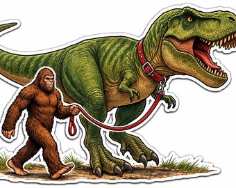 Bigfoot Walking T-Rex Sticker | Funny Sasquatch Dinosaur Vinyl Decal
