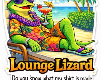 Lounge Lizard Sticker, Tropical Cocktail Decal, Beach Humor Vinyl (Waterproof)
