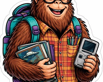 Bigfoot Nerd Sticker, Funny Sasquatch Geek Decal, Gamer Bigfoot