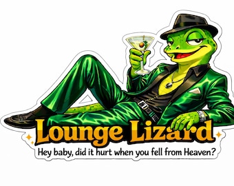 Lounge Lizard Sticker, Funny Reptile Vinyl Decal, Adult Humor Laptop Sticker