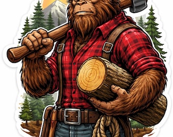 Bigfoot Lumberjack Sticker, Sasquatch Logger Decal, Forest Lumberjack Gift