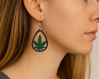 Cannabis Leaf Wooden Teardrop Earrings – Boho 420 Jewelry