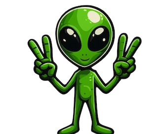 Green Alien Peace Sign Sticker | Waterproof Vinyl Decal