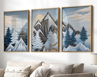 Eupfora Framed Canvas Wall Art Set of 3, Abstract Forest Tree Print, Landscape Canvas Art, Modern Living Room Decor, Nature Lovers Gift