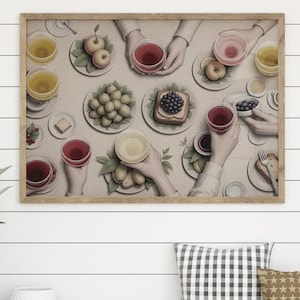 Oprawione płótno artystyczne Cheers Poster, Elegancka sztuka jedzenia i napojów, Wystrój jadalni w stylu vintage, Rustykalny plakat kuchenny, Przytulny prezent do domu, Sztuka na stół jadalny