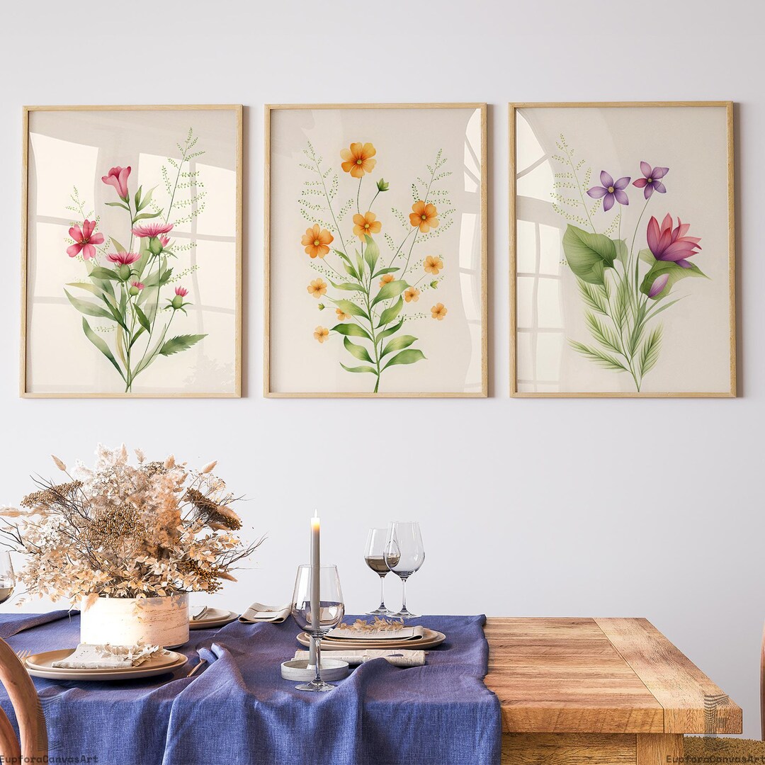 Botanical Wall Art Set, Floral Prints for Living Room, Minimalist ...