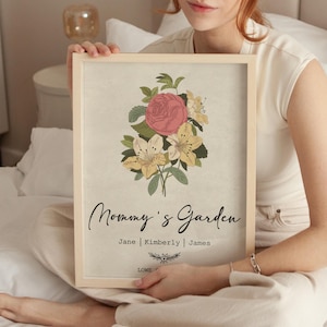 Custom Flower Family Bouquet Canvas Print, Mothers Day Gift, Mom Birthday Gift, Personalized Wall Art Poster, Custom Floral Wall Art For Mom