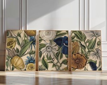 Eupfora Colorful Wildflower Canvas Wall Art Set of 3, Framed Canvas Decor, 3 Piece Botanical Painting, Modern Floral Print, Over Bed Decor