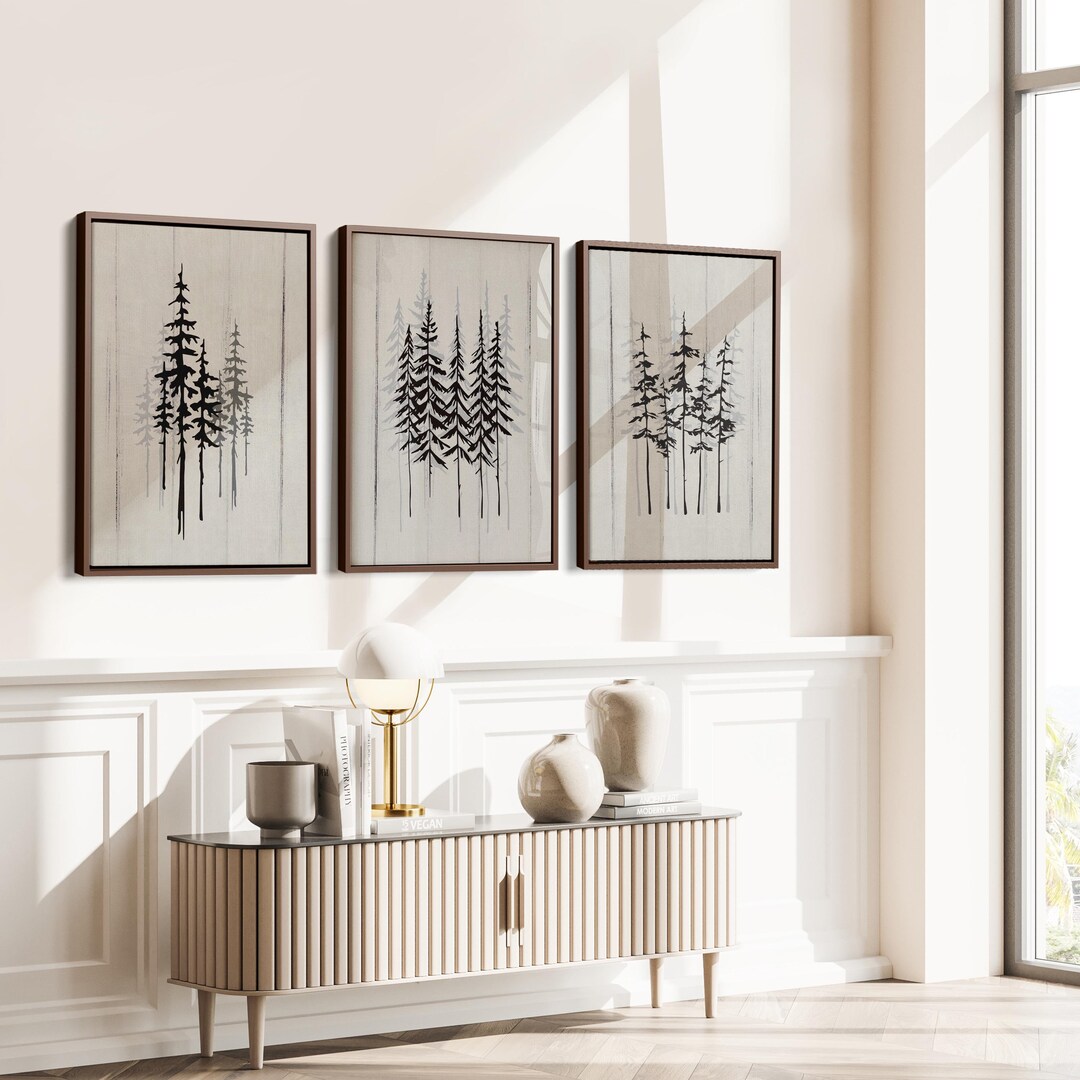 Eupfora Pine Tree Canvas Wall Art Set of 3, Pine Tree Forest Print ...